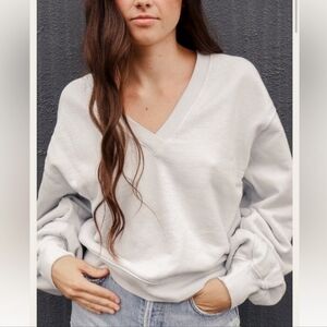 AGOLDE Balloon Sleeve V-Neck French Terry Sweatshirt Size S Ivory White New